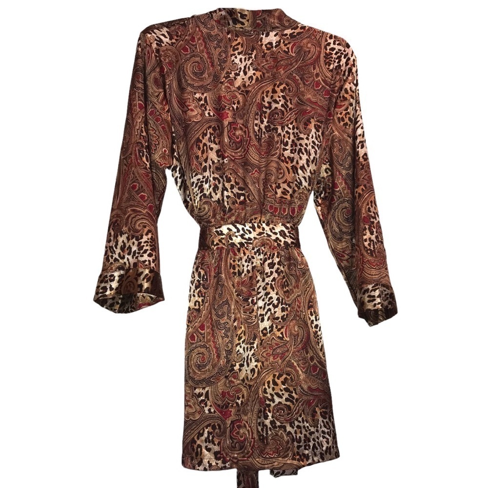 Morgan Taylor Intimates Leopard Paisley Robe Satiny Short - Picture 2 of 4